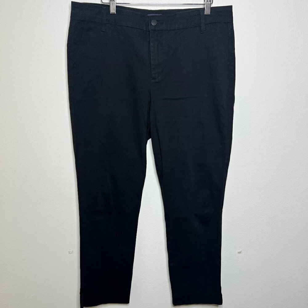 NYDJ‎ Women's Black Pants 14 Cropped Cuffed Hem Straight Leg Stretch Trousers